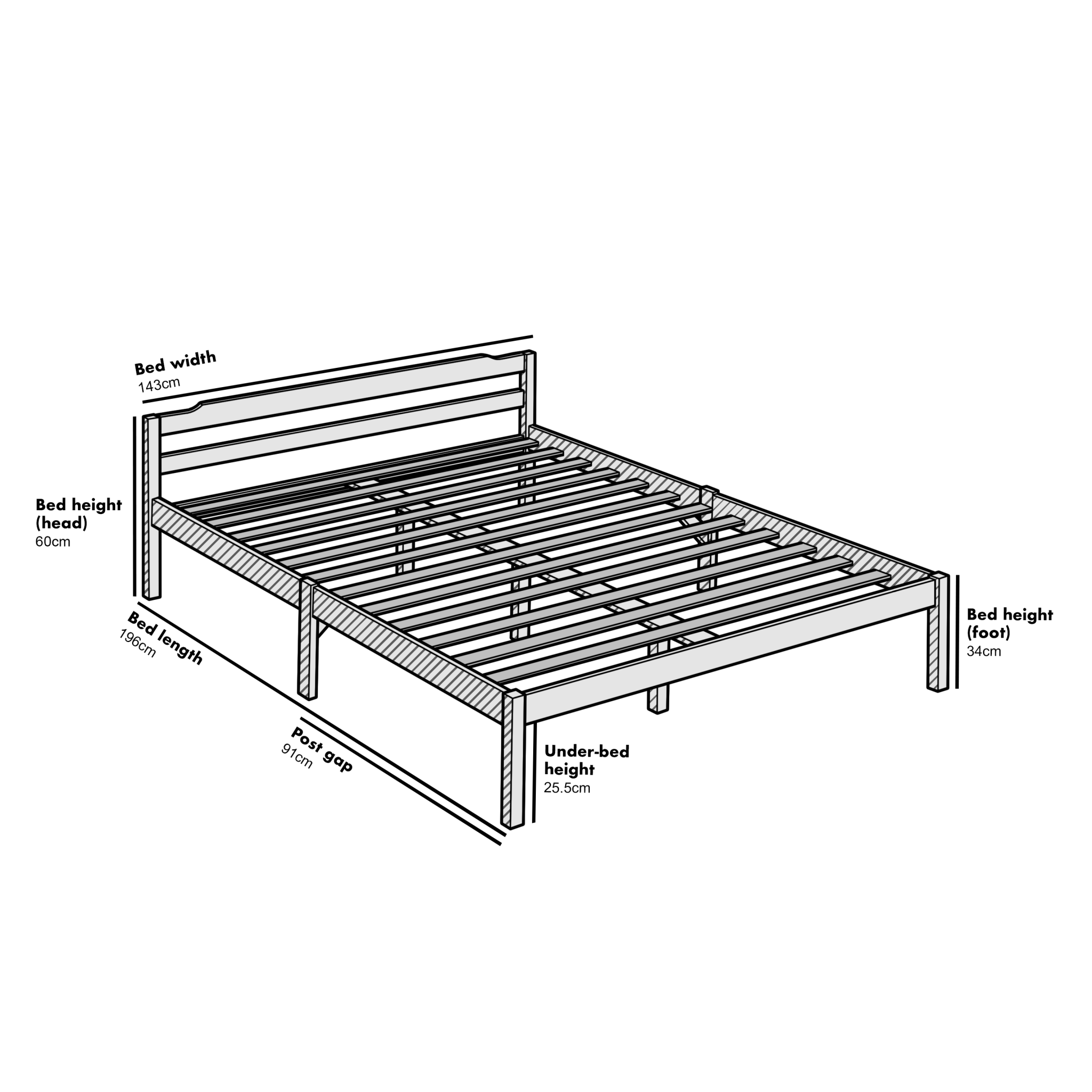Curran Solid Wood Bed Frame in White UK Sizes