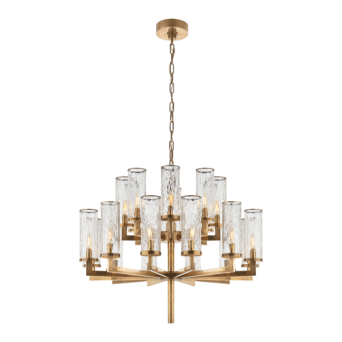 Liaison Double Tier Chandelier - Antique-Burnished Brass with Crackle Glass