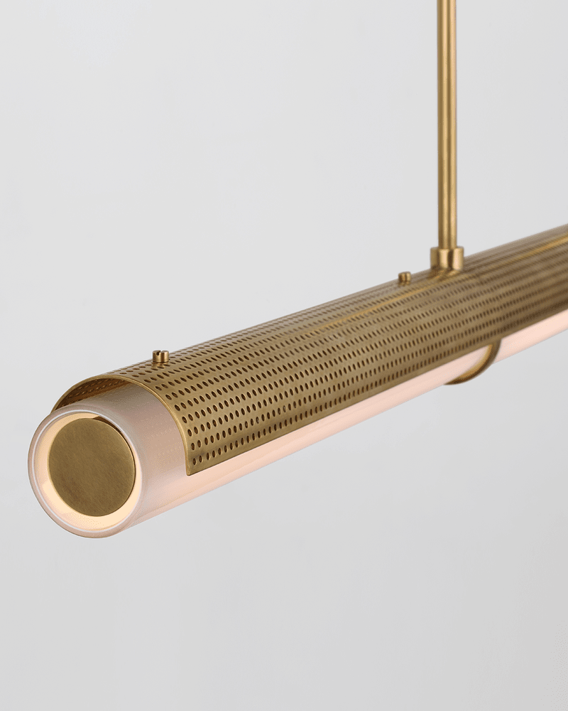 Precision Large Linear Chandelier - Antique-Burnished Brass with White Glass