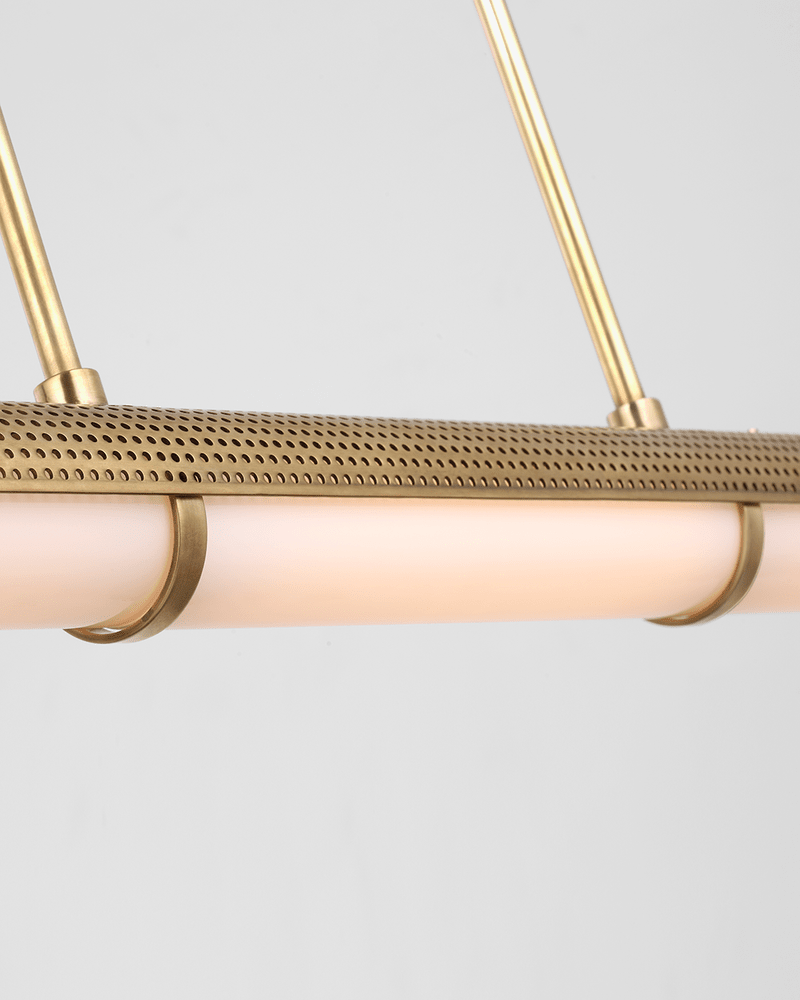 Precision Large Linear Chandelier - Antique-Burnished Brass with White Glass