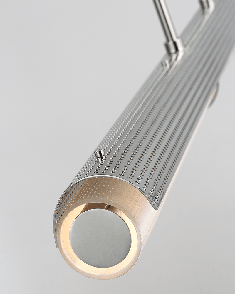 Precision Large Linear Chandelier - Polished Nickel with White Glass