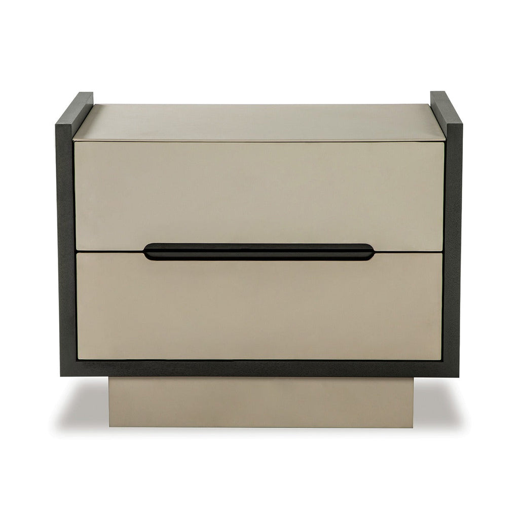 Antara Bedside Table - Taupe Leather Matte Black | Outlet