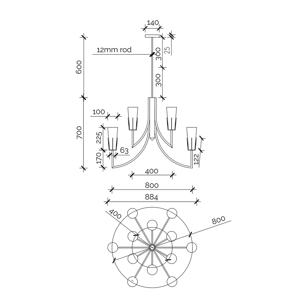 Magestic Chandelier - Black & White Glass