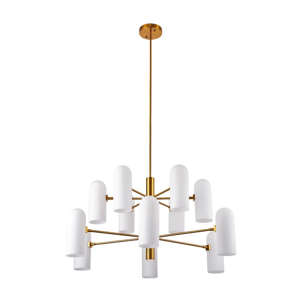 Pawson Chandelier - Brass & White Glass