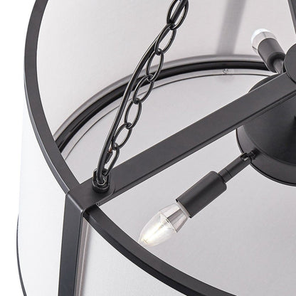 Baltimore Pendant Lamp - Matt Black & White Linen