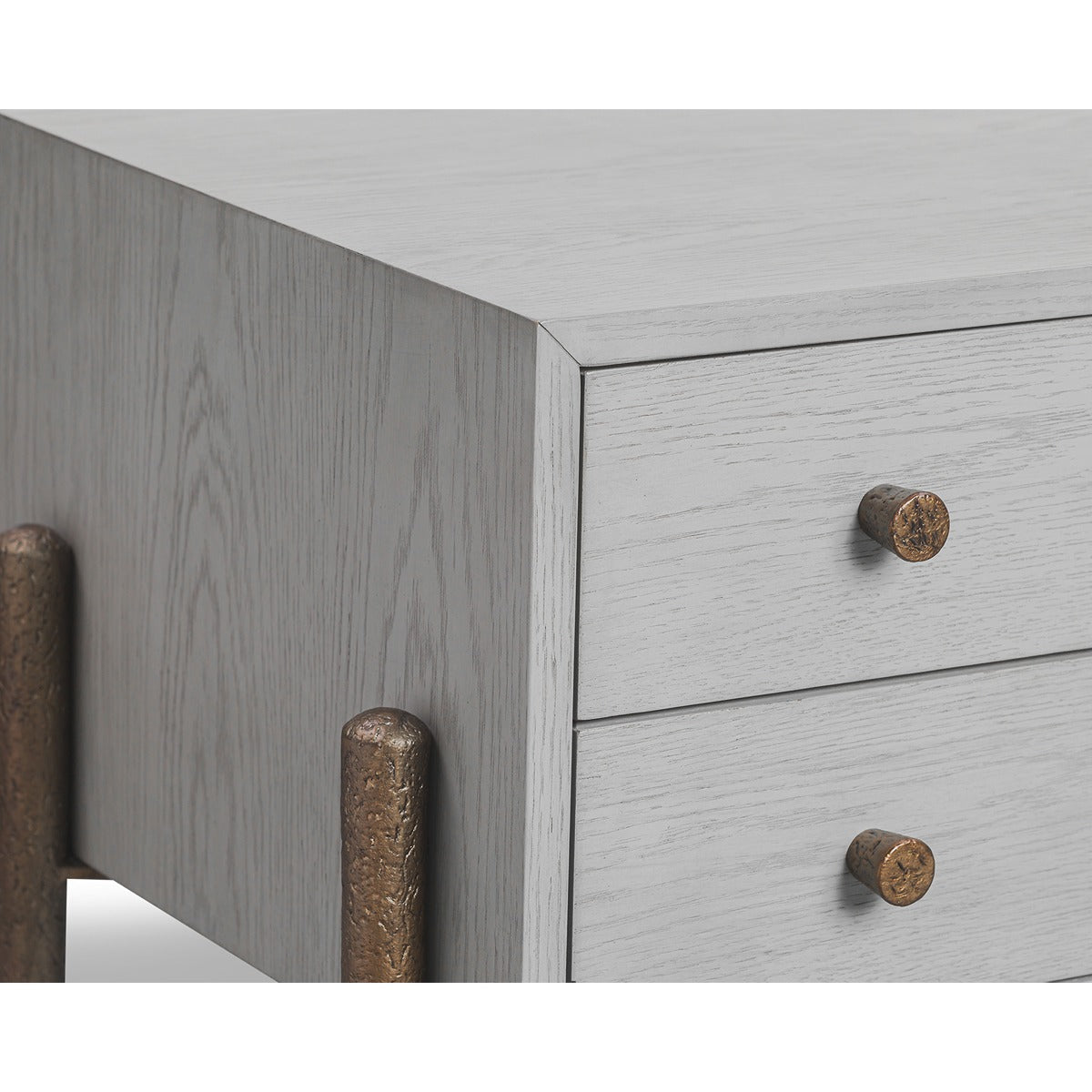 Nella Bedside Table - London Fog & Hammered Dark Bronze