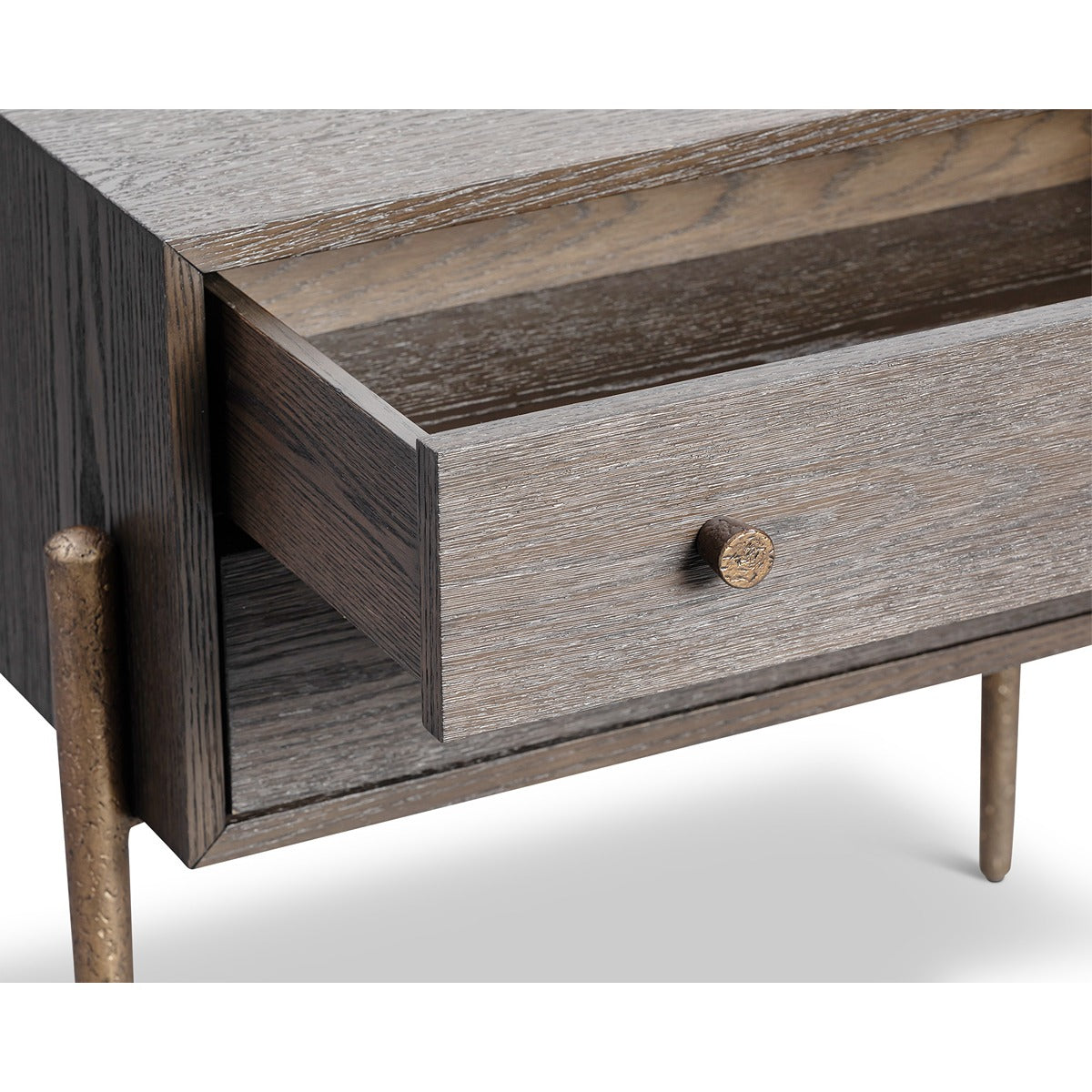 Nella Bedside Table - Dark Brushed Brown & Hammered Dark Bronze