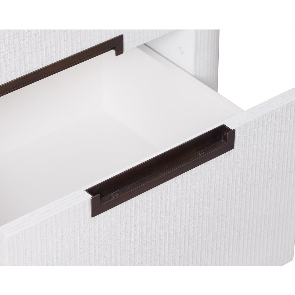 Vitros Bedside Table - White Saw Cut Oak & Antique Brushed Brass