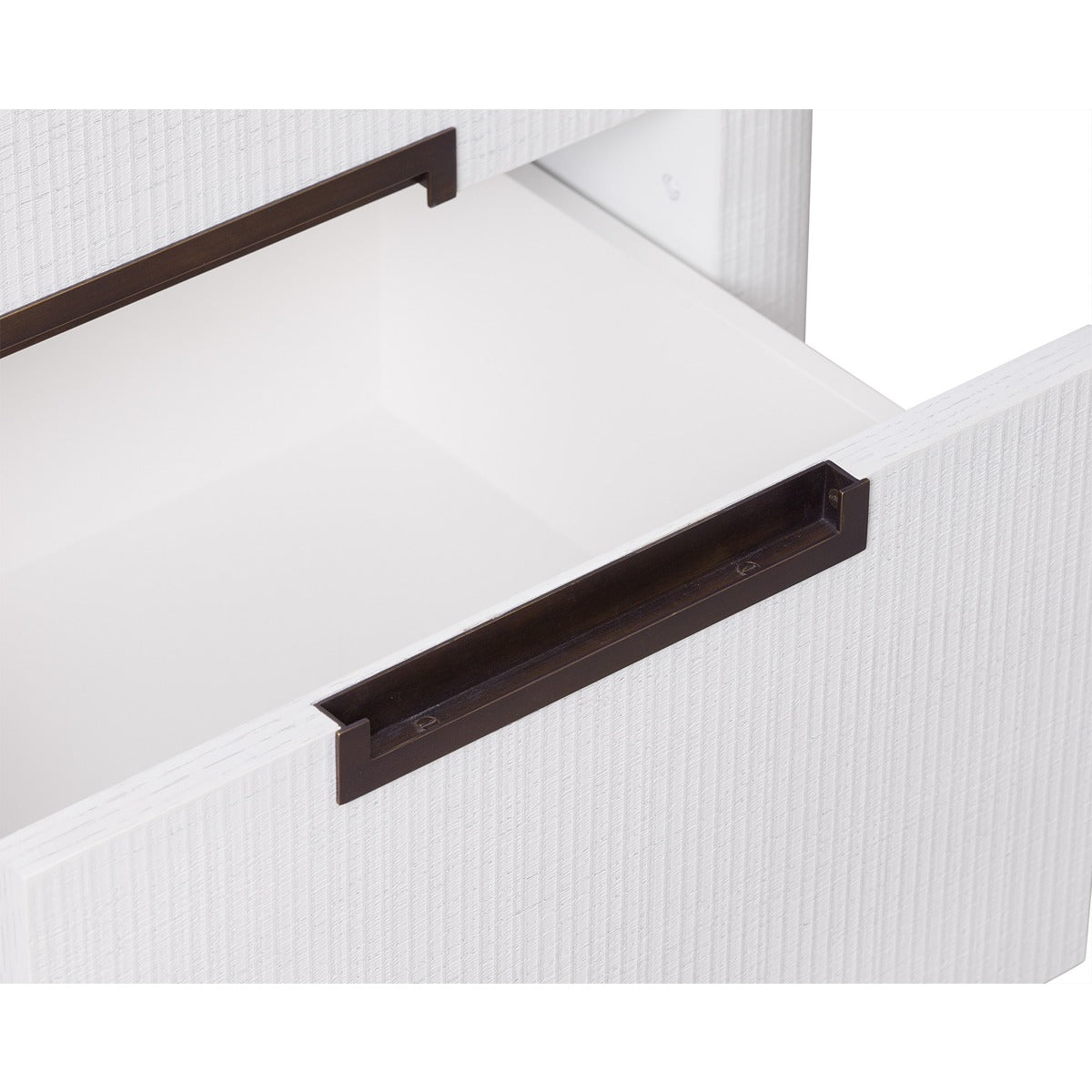 Vitros Bedside Table - White Saw Cut Oak & Antique Brushed Brass