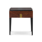 Beverly 1 Drawer Bedside Table - Brown Wood & Hammered Brass