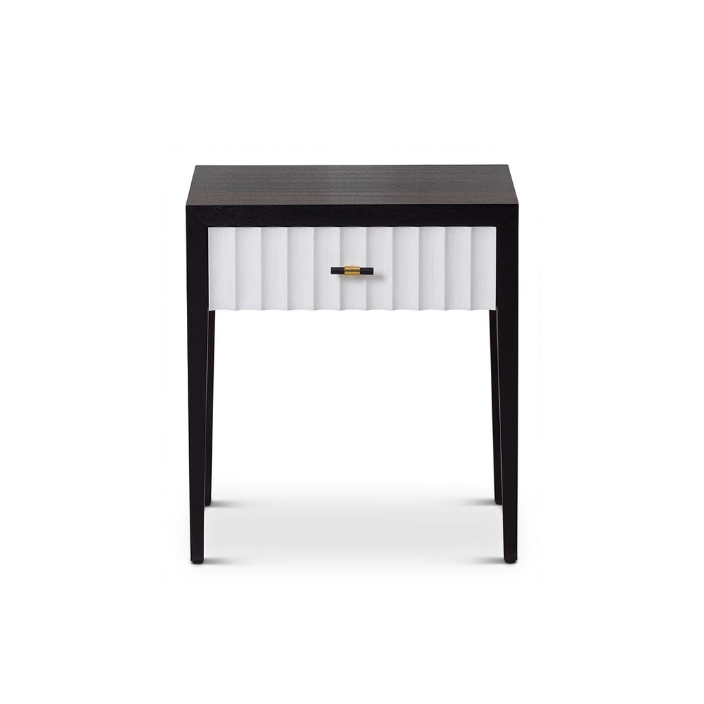 Malibu 1 Drawer Bedside Table - Black Satin Veneer & Hairline White