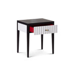 Malibu 1 Drawer Bedside Table - Black Satin Veneer & Hairline White