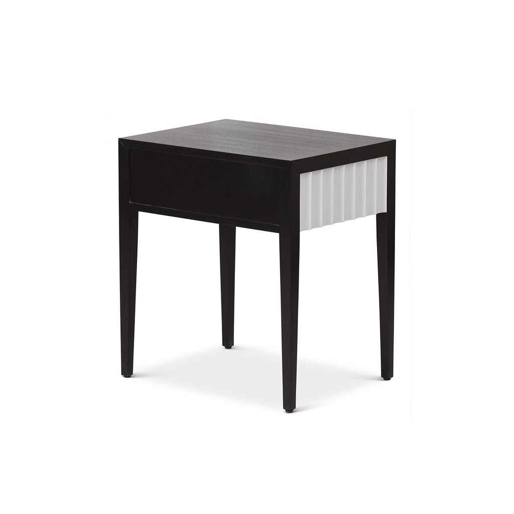 Malibu 1 Drawer Bedside Table - Black Satin Veneer & Hairline White