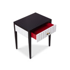 Malibu 1 Drawer Bedside Table - Black Satin Veneer & Hairline White