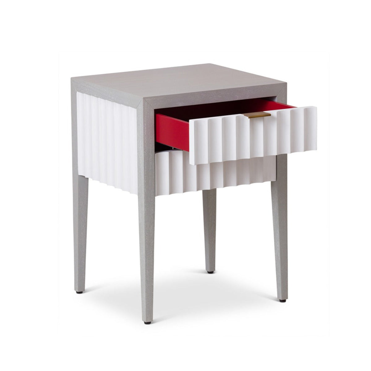 Malibu 1 Drawer Bedside Table - Grey Satin Veneer & Hairline White