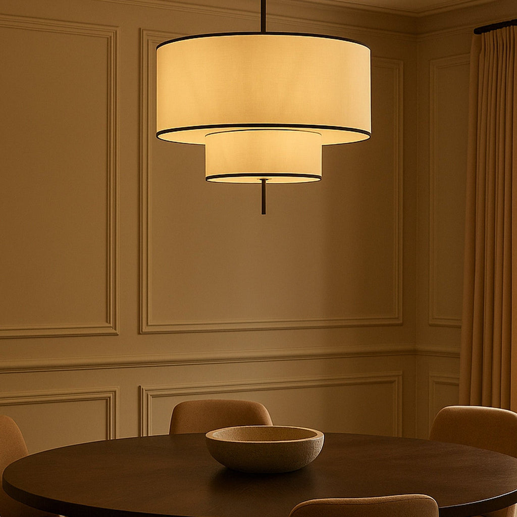 Aris Pendant Lamp - Black Metal & White Linen