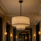 Aris Pendant Lamp - Black Metal & White Linen