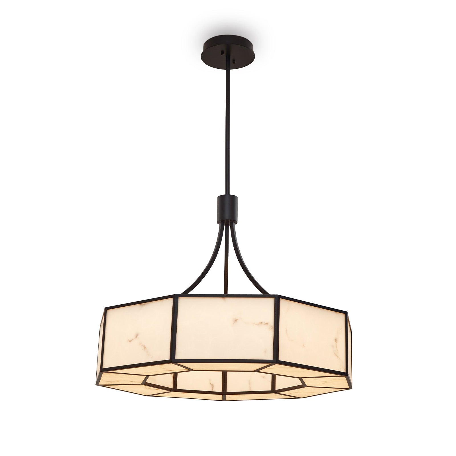 Allen Pendant Lamp - Black Metal & Alabaster Effect