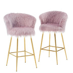 Kylie Set of 2 Pink Plush Shaggy Faux Fur Bar Stools