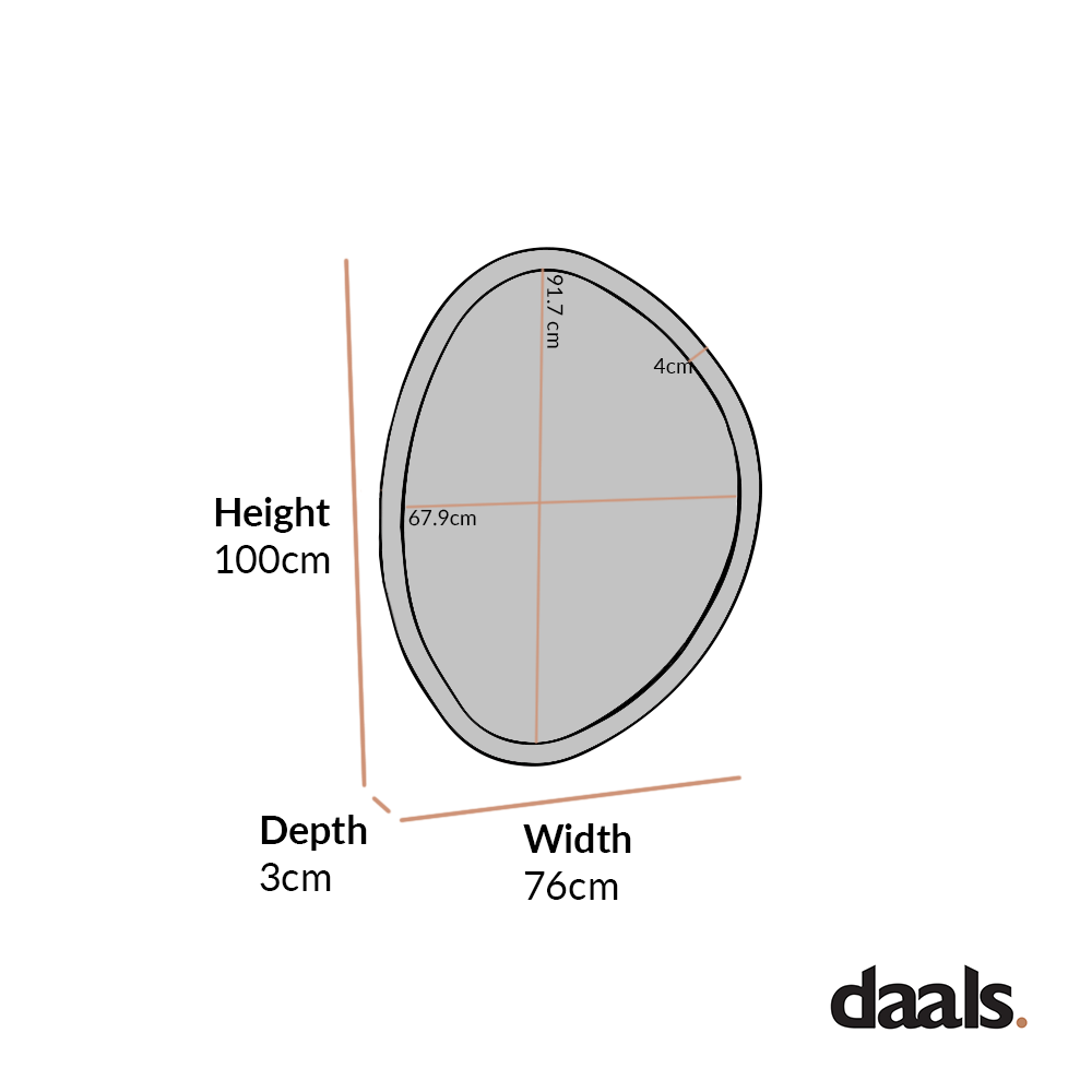 Edo Irregular Pebble Wall Wooden Mirror 100 x 76 cm, Walnut