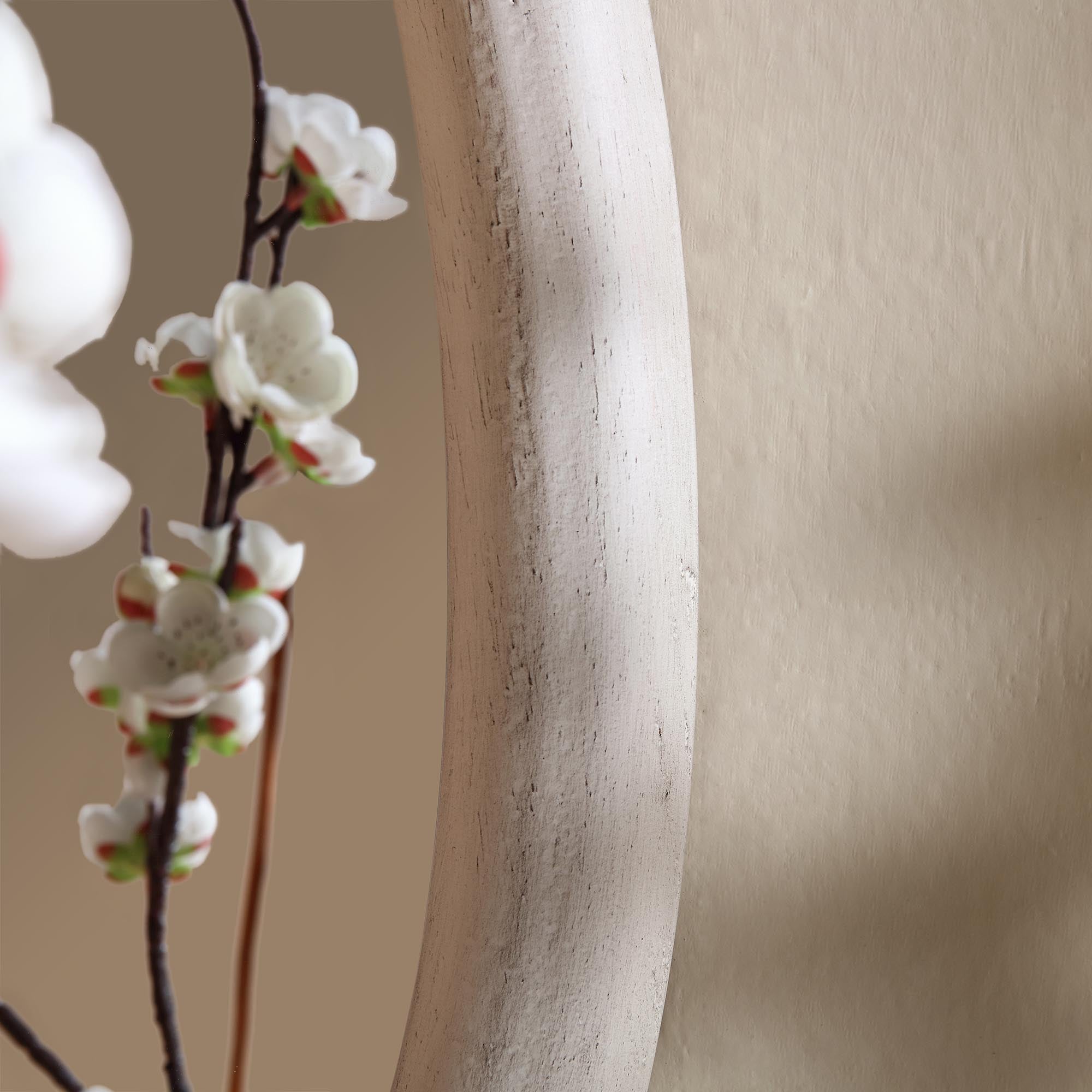 Edo Irregular Pebble Wall Wooden Mirror 100 x 76 cm, Washed White