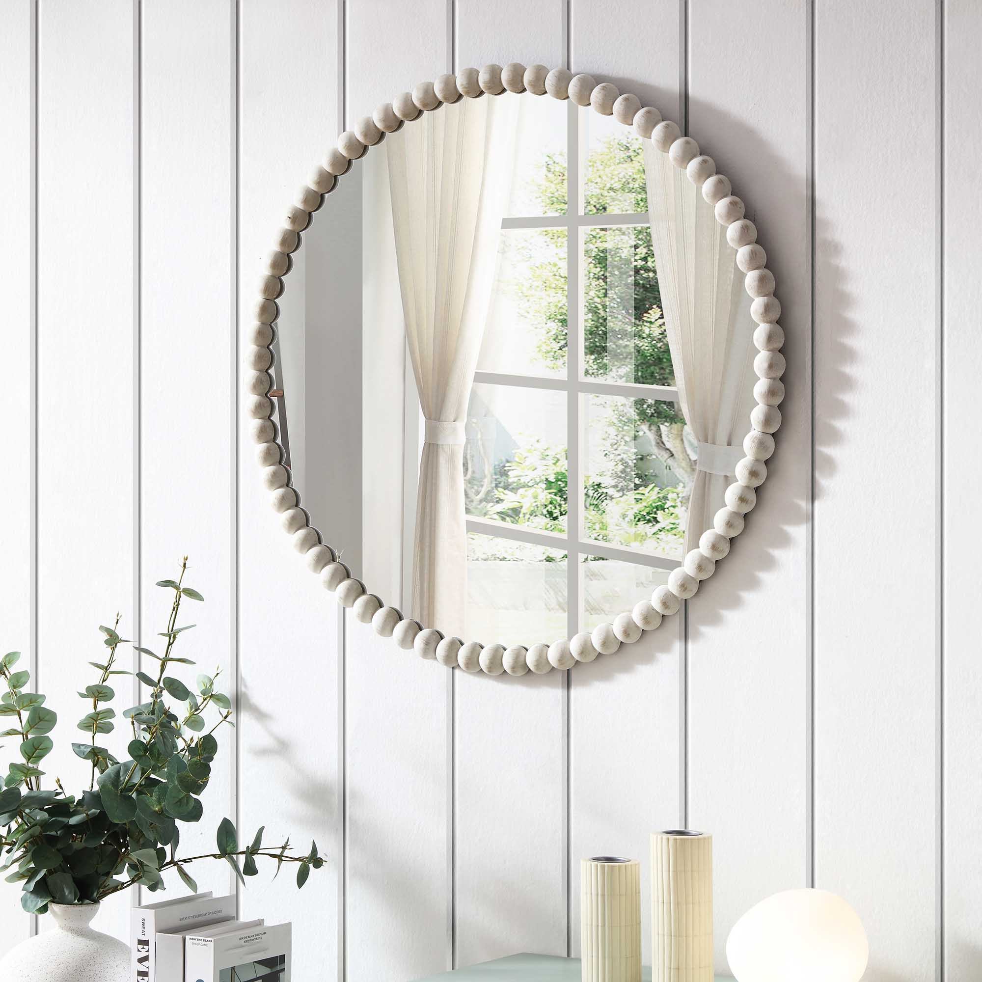 Luna Round Bobbin Wall Mirror 77 x 77 cm, Washed White