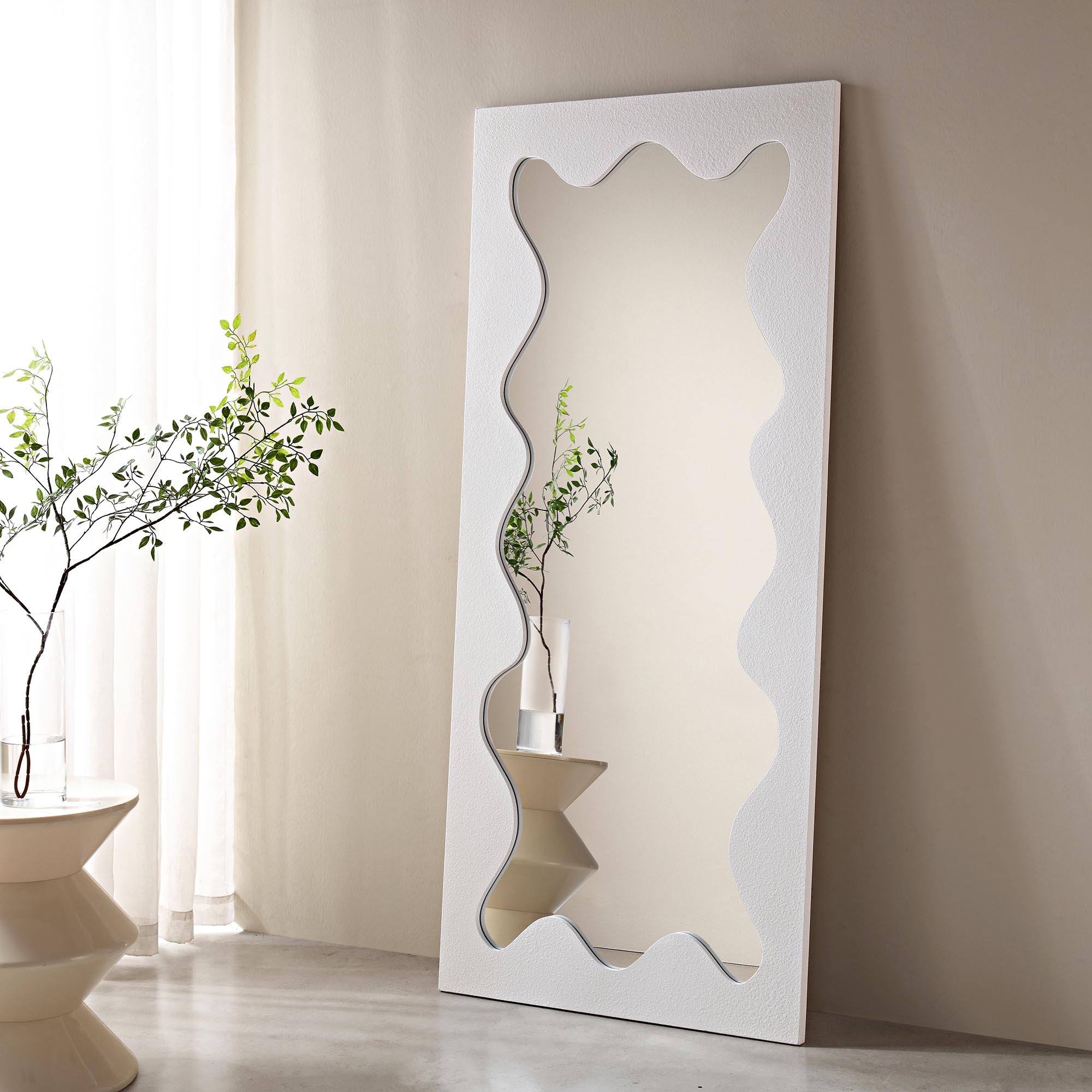 Destin Wave Mirror 160 x 70 cm, White Matte