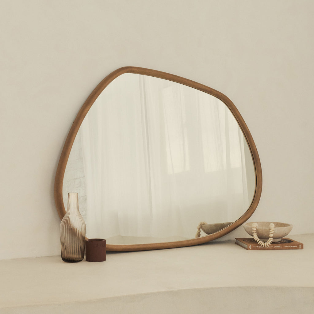 Aaliyah - Warm Wood Irregular Wall Mirror 110cm x 80cm