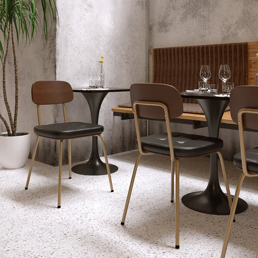 Maddox Stackable Dining Chair | Vintage Black Faux Leather & Brass