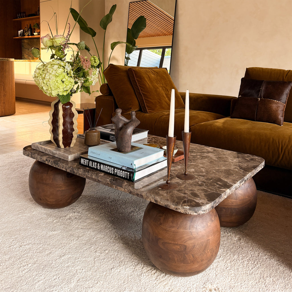 Melrose - Dark Emperador Marble Rectangular Dark Wood Premium Coffee Table