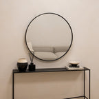 Metro - Large Black Metal Round Wall Mirror 90cm x 90cm
