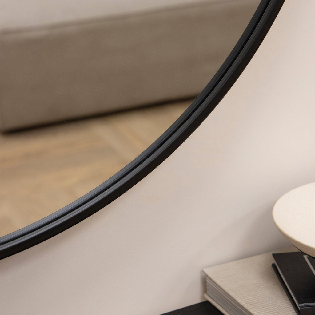 Metro - Large Black Metal Round Wall Mirror 90cm x 90cm