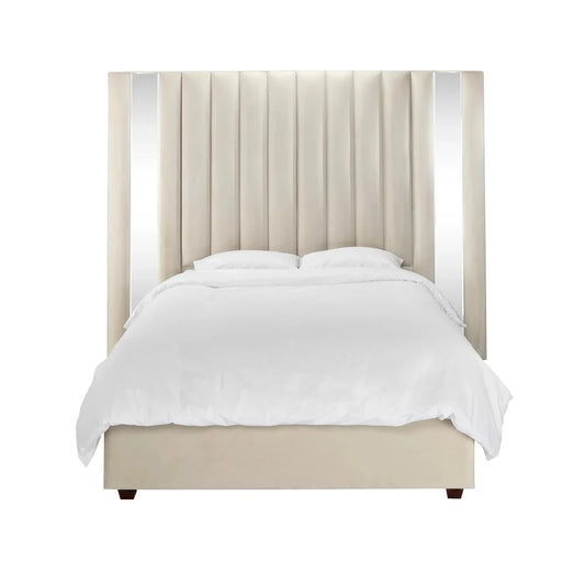 Piper Luxury Mirror Panelled Upholstered Bed - Cream