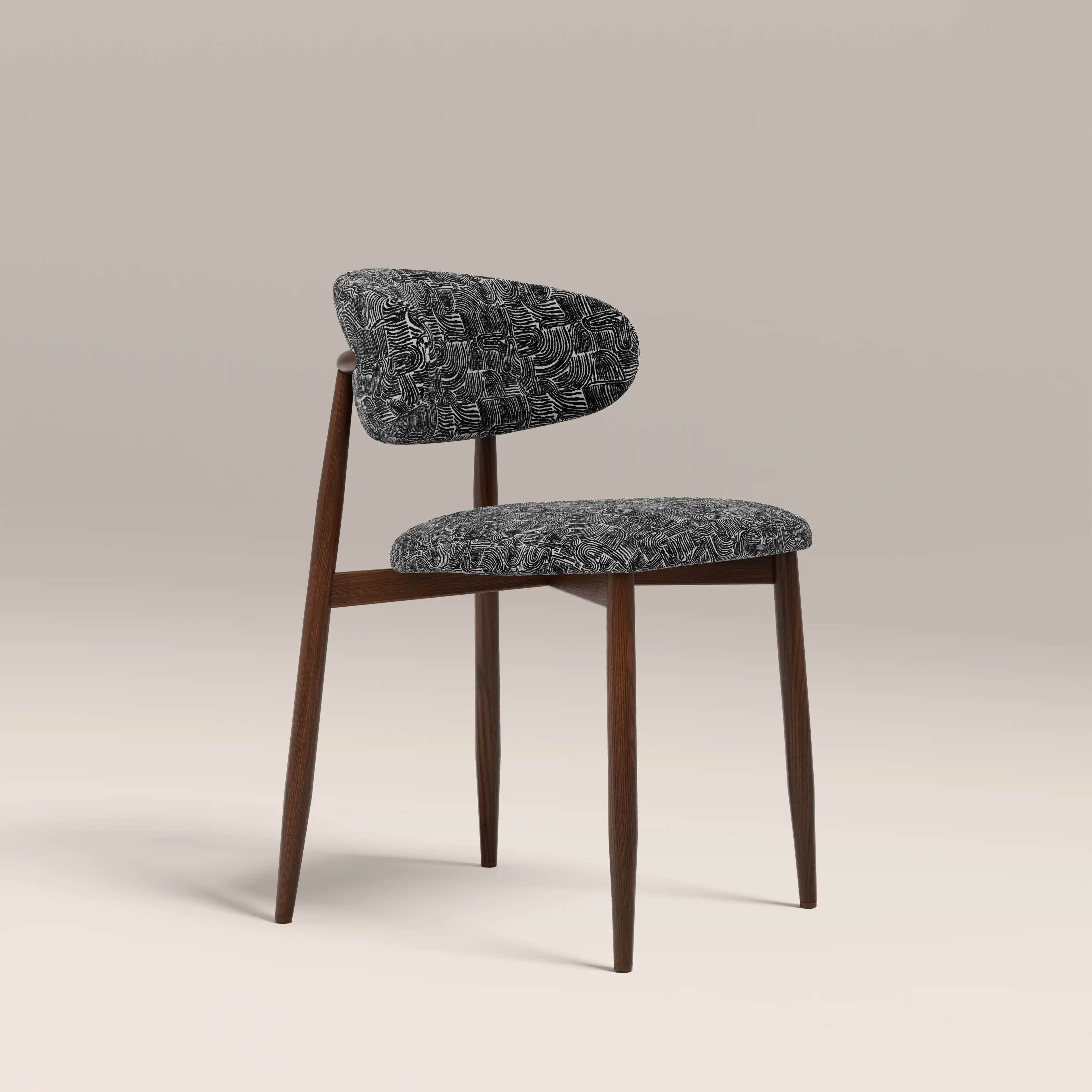 Halston Dining Chair | Bauhaus Wave Monochrome Fabric & Walnut