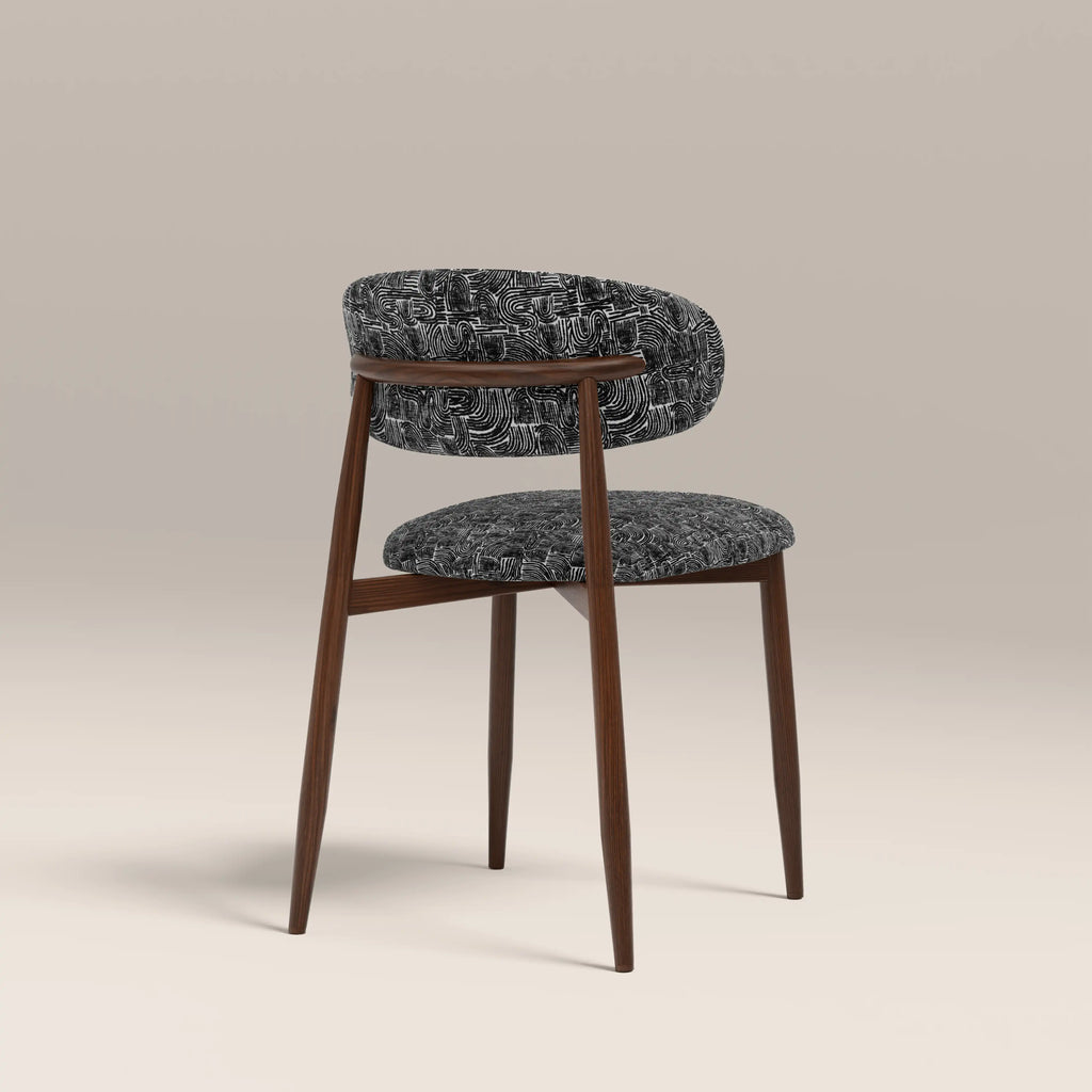 Halston Dining Chair | Bauhaus Wave Monochrome Fabric & Walnut