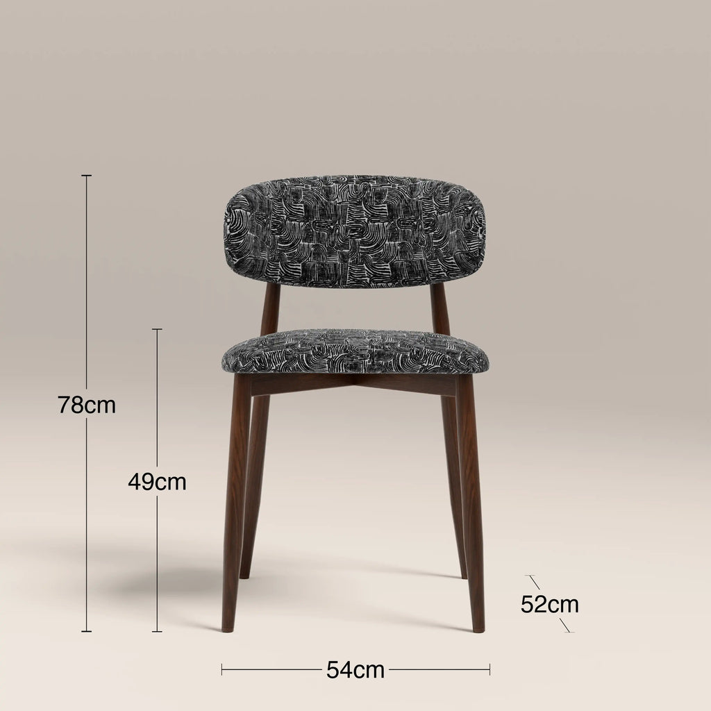 Halston Dining Chair | Bauhaus Wave Monochrome Fabric & Walnut