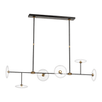 Calvino Large Linear Chandelier - Aged Iron & Antique Brass with Clear Glass