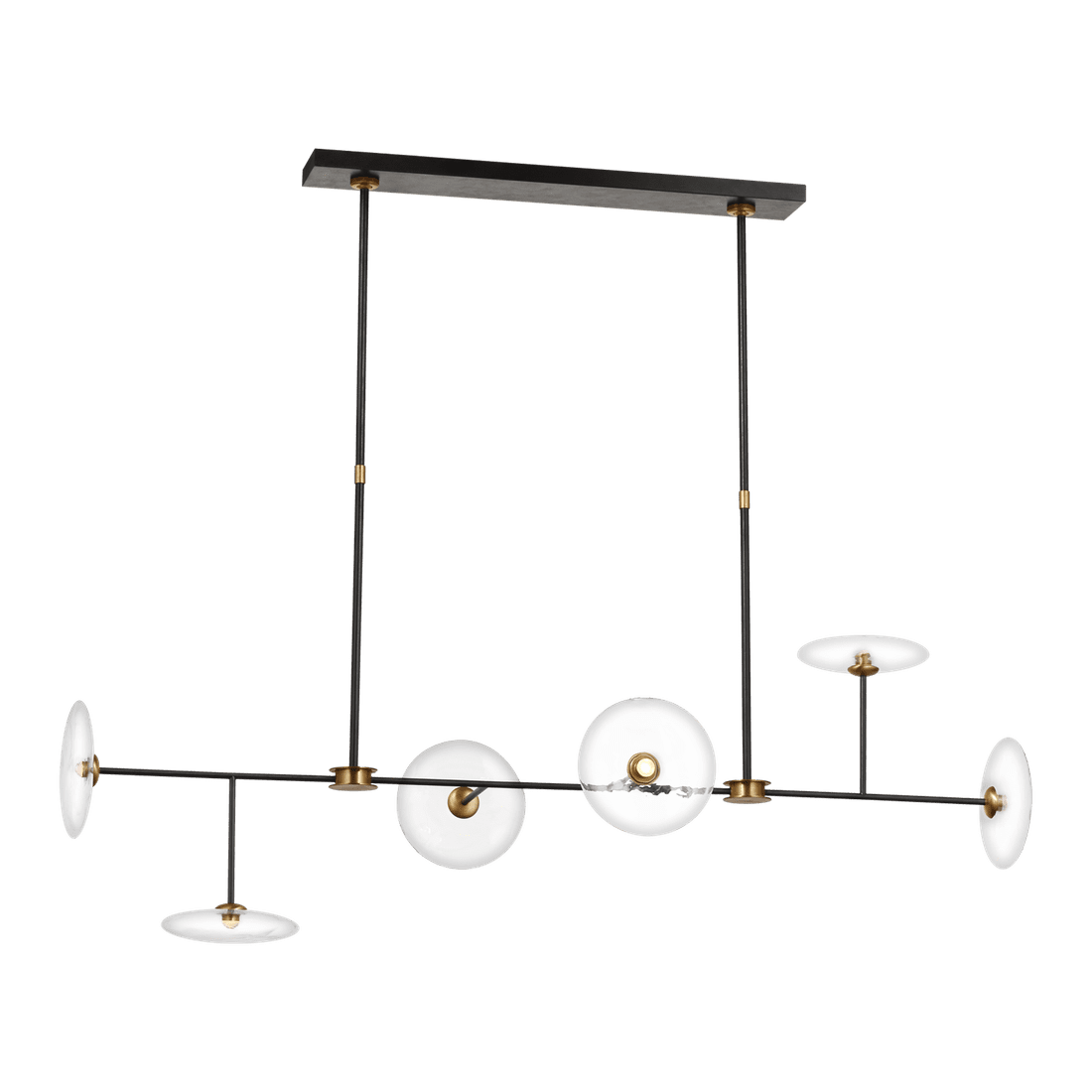 Calvino Large Linear Chandelier - Aged Iron & Antique Brass with Clear Glass