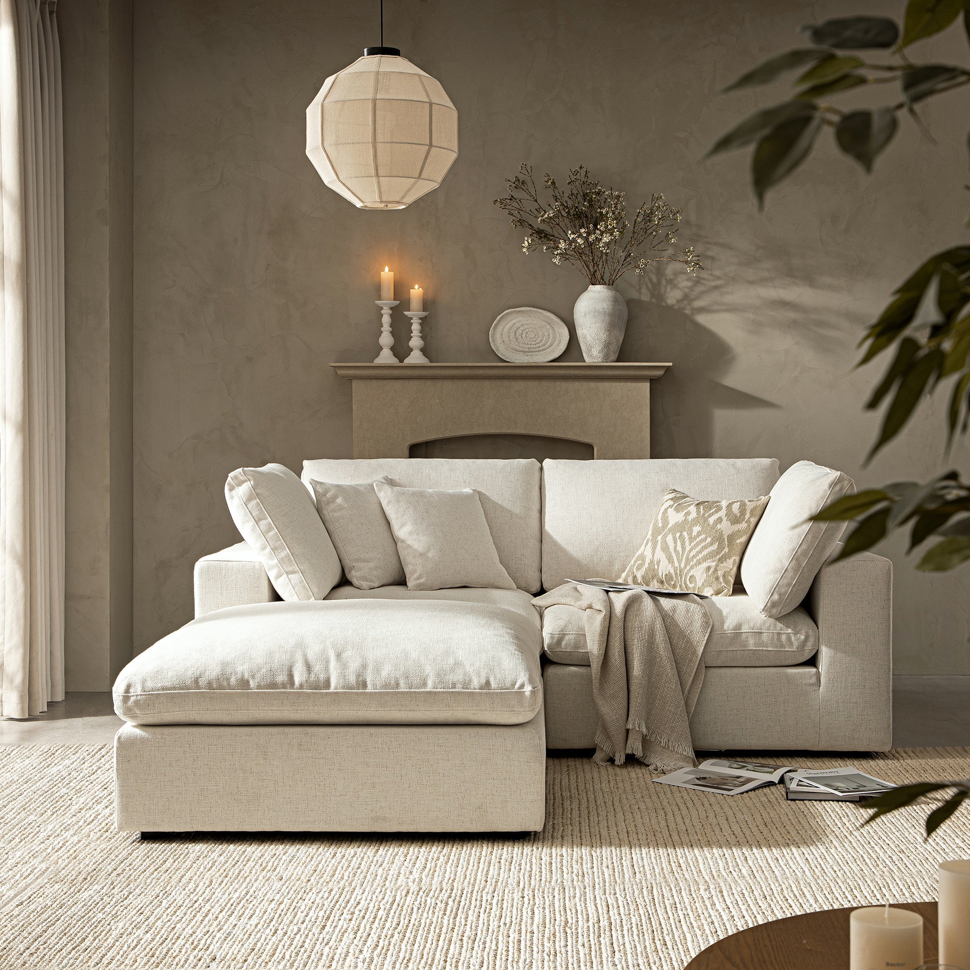 Lutyens Beige Linen Blend Modular Sofa, 2-Piece Chaise