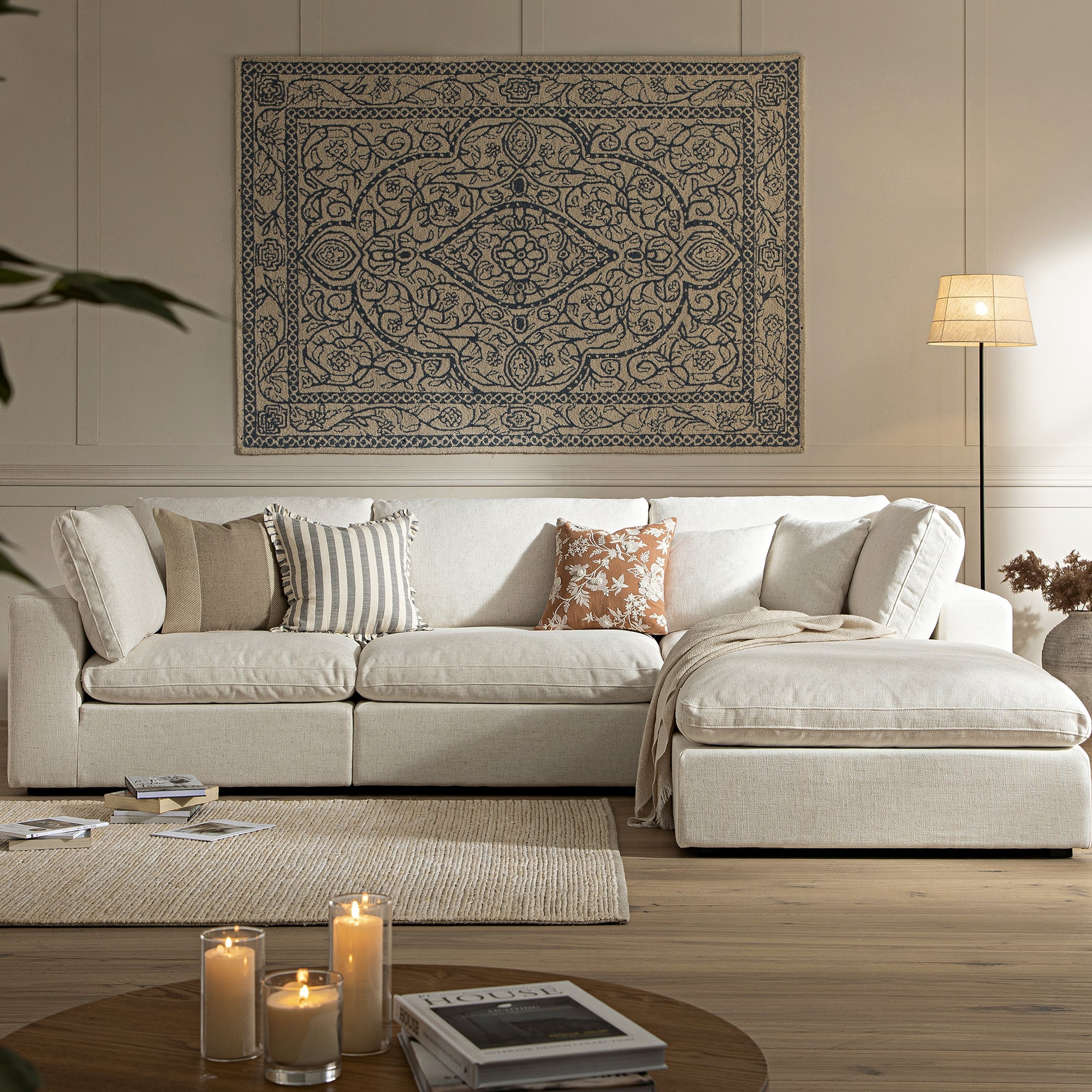 Lutyens Beige Linen Blend Modular Sofa, 3-Piece Chaise