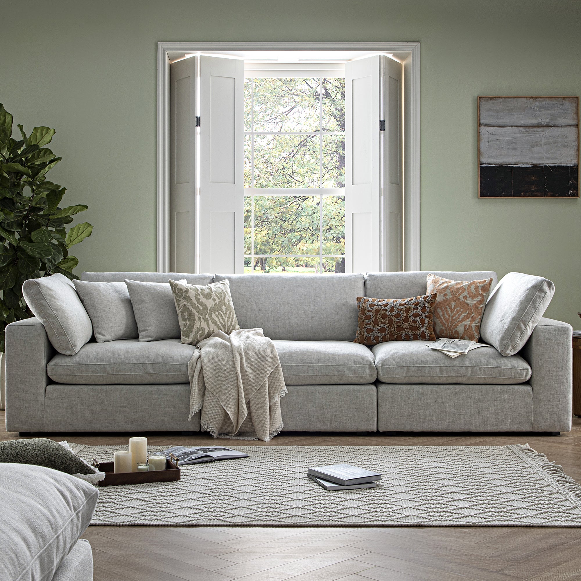 Lutyens Light Grey Linen Blend Modular Sofa, 3-Piece