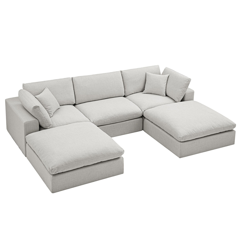 Lutyens Light Grey Linen Blend Modular Sofa, 5-Piece U-Shape Set