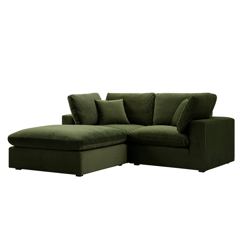 Lutyens Moss Green Velvet Modular Sofa, 2-Piece Chaise