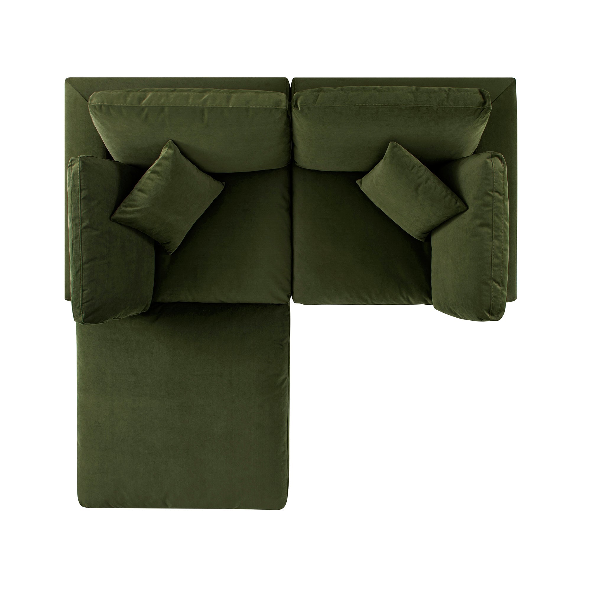Lutyens Moss Green Velvet Modular Sofa, 2-Piece Chaise