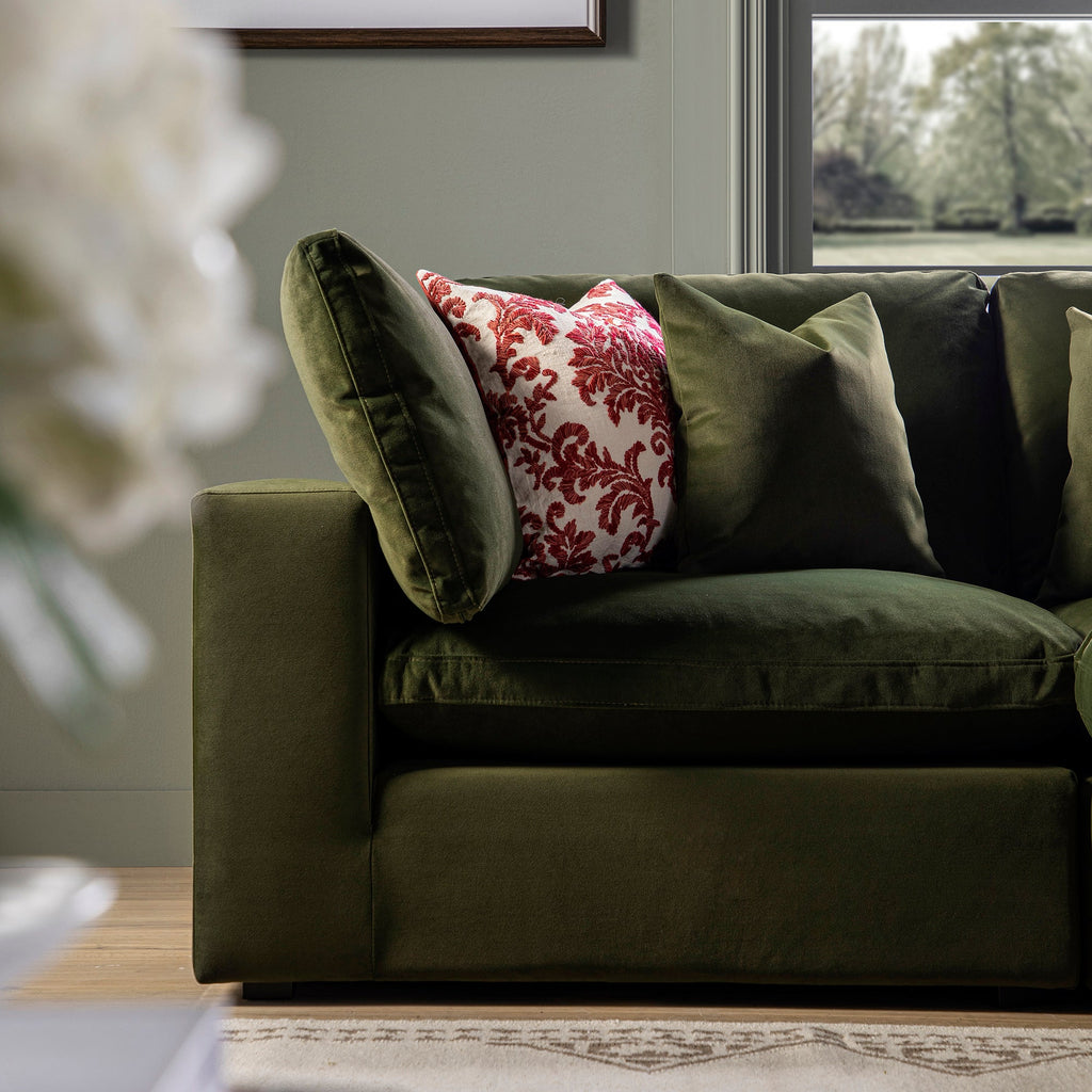 Lutyens Moss Green Velvet Modular Sofa, 2-Piece Chaise