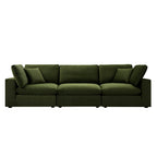 Lutyens Moss Green Velvet Modular Sofa, 3-Piece