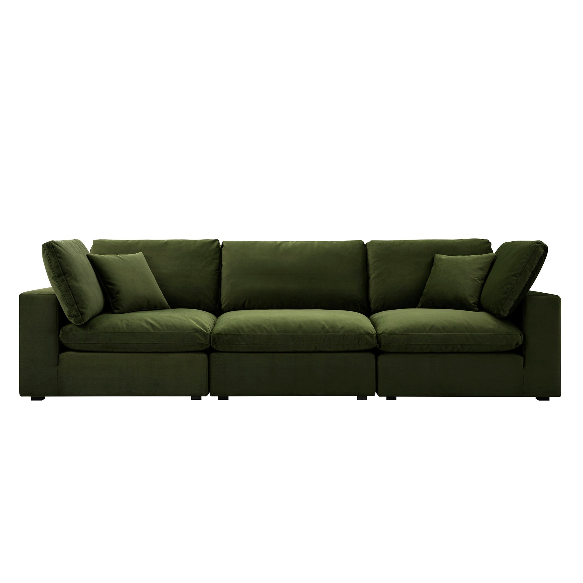Lutyens Moss Green Velvet Modular Sofa, 3-Piece