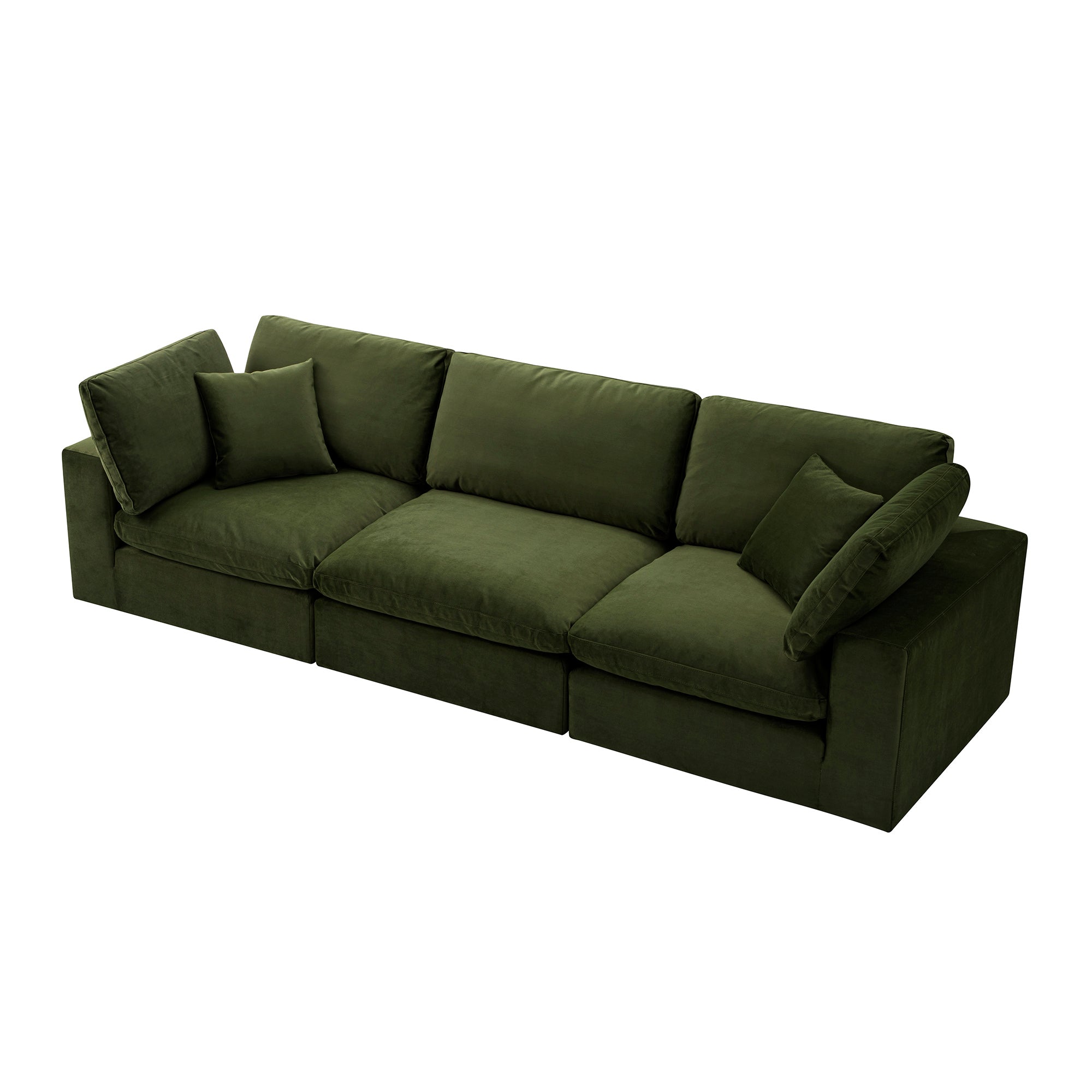 Lutyens Moss Green Velvet Modular Sofa, 3-Piece