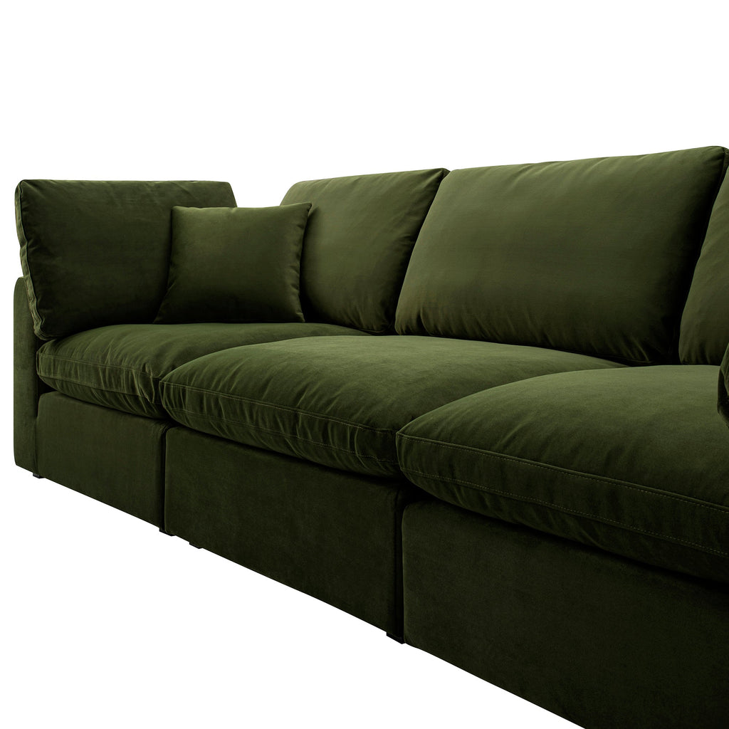 Lutyens Moss Green Velvet Modular Sofa, 3-Piece