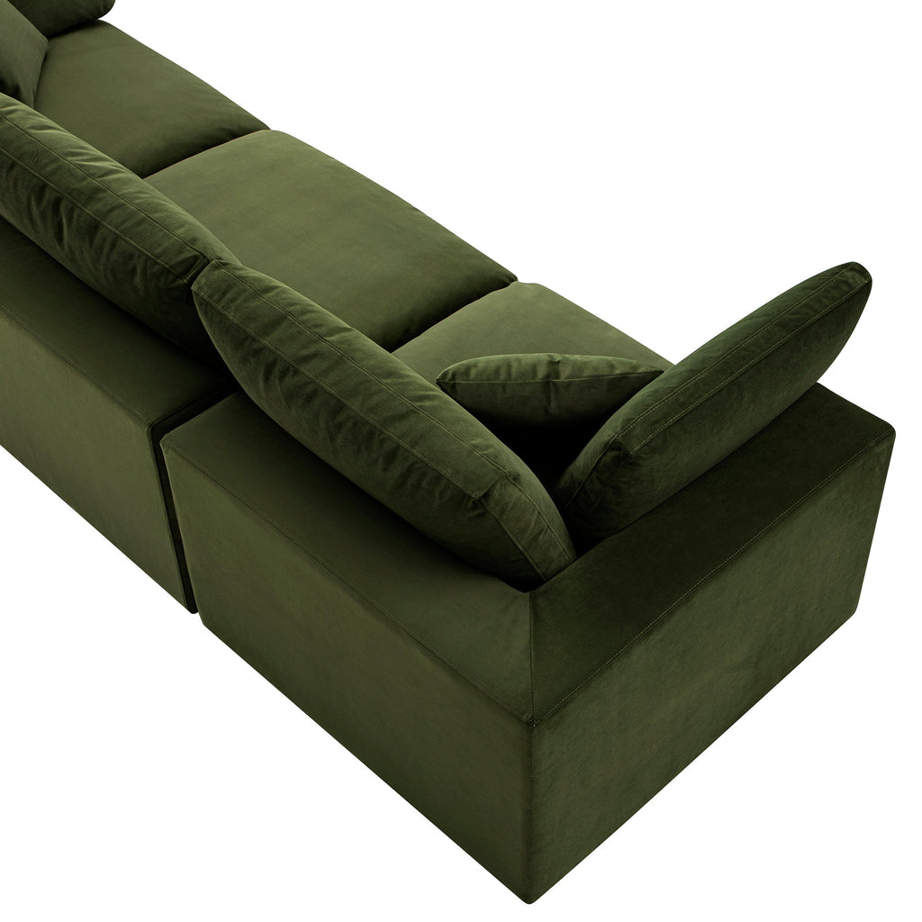 Lutyens Moss Green Velvet Modular Sofa, 3-Piece